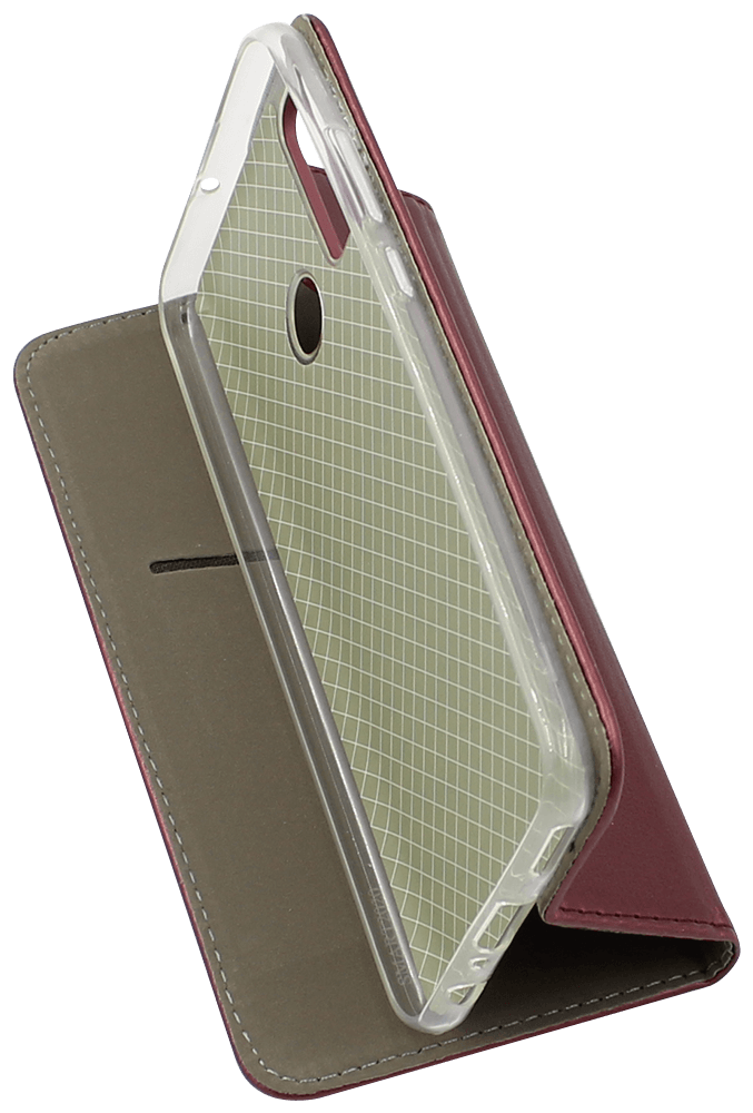 Huawei P Smart 2020 oldalra nyíló flipes bőrtok asztali tartó funkciós bordó