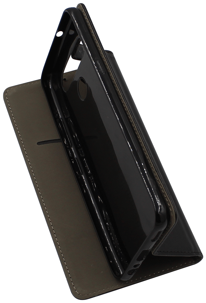 LG K51S oldalra nyíló flipes bőrtok asztali tartó funkciós fekete