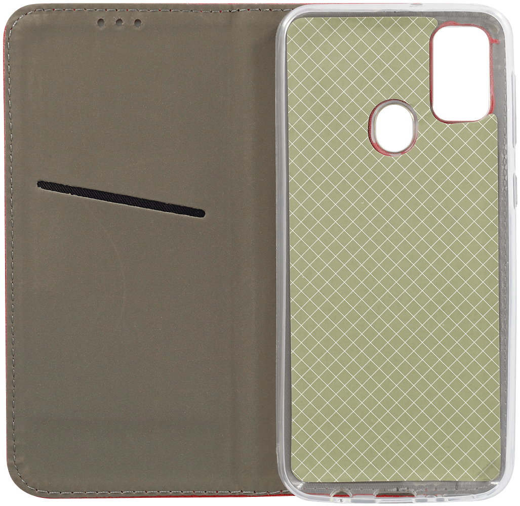 Samsung Galaxy M21 (SM-M215F) oldalra nyíló flipes bőrtok rombusz mintás piros