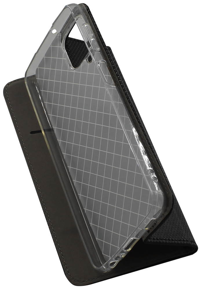 Samsung Galaxy A22 4G (SM-A225F) oldalra nyíló flipes bőrtok rombusz mintás fekete
