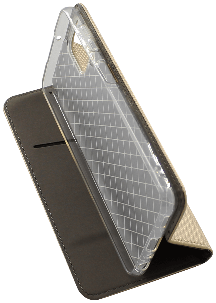 Samsung Galaxy A22 4G (SM-A225F) oldalra nyíló flipes bőrtok rombusz mintás arany