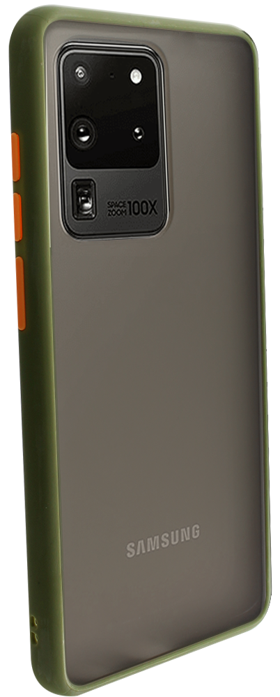 Samsung Galaxy S20 Ultra (SM-G988B) kemény hátlap Vennus Button Bumper olivazöld