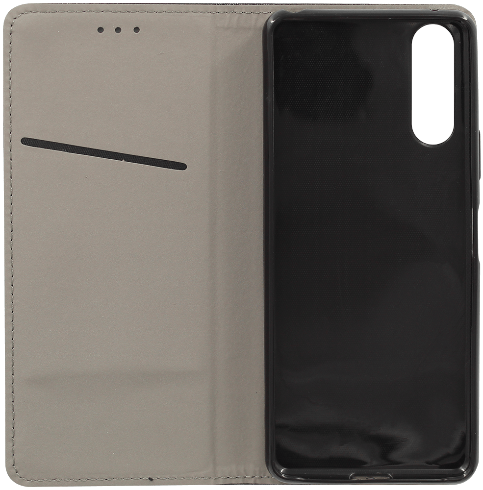 Sony Xperia 10 II oldalra nyíló flipes bőrtok rombusz mintás fekete