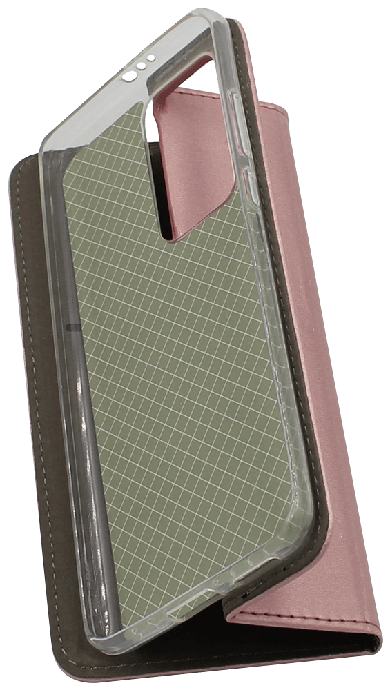 Huawei P40 Pro oldalra nyíló flipes bőrtok asztali tartó funkciós rozéarany