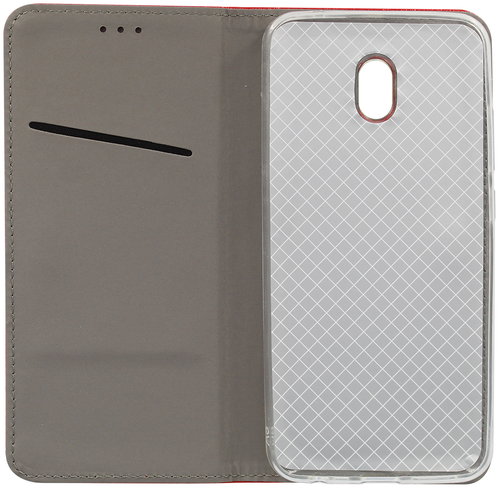 Xiaomi Redmi 8A oldalra nyíló flipes bőrtok rombusz mintás piros