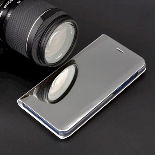 Huawei Nova Lite oldalra nyíló flipes bőrtok Smart Clear View ezüst