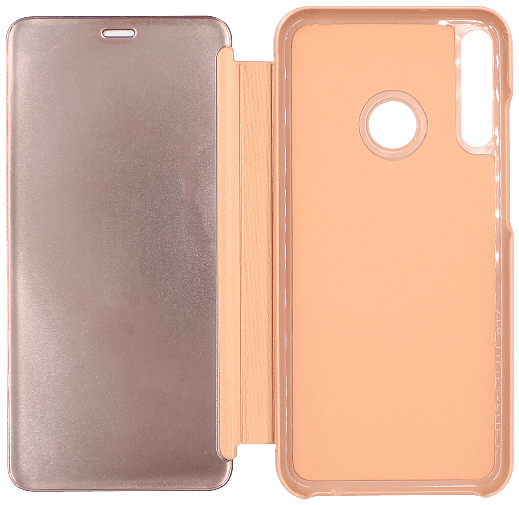 Huawei P40 Lite E oldalra nyíló flipes bőrtok Smart Clear View rozéarany