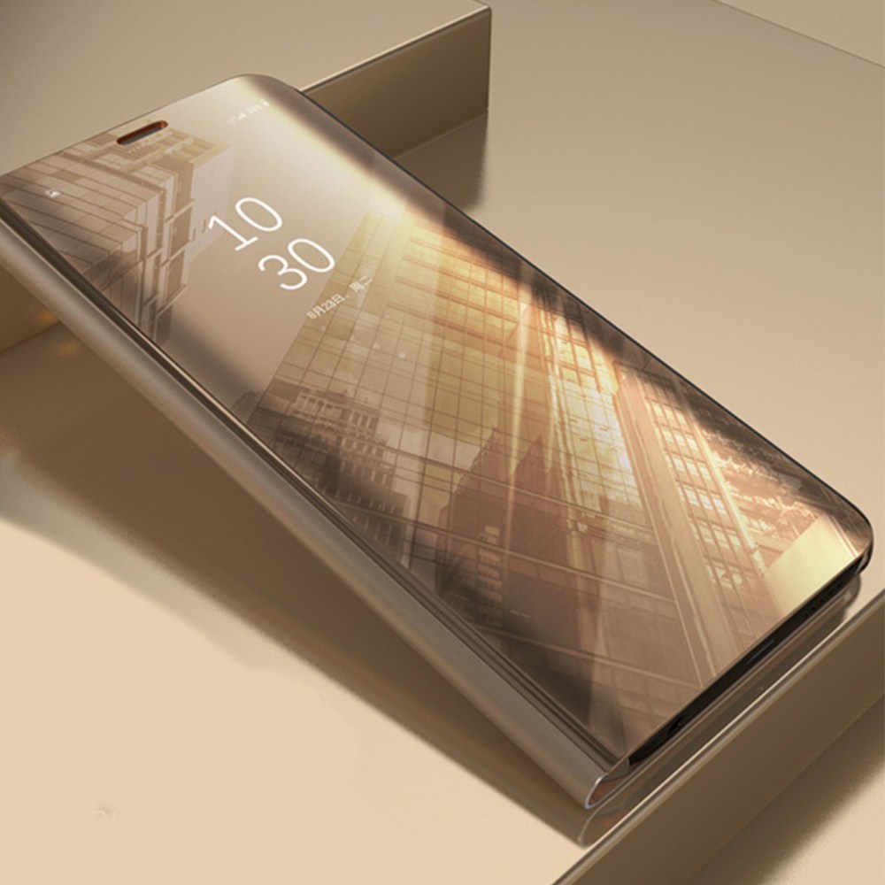 Xiaomi Mi 10T Pro oldalra nyíló flipes bőrtok Smart Clear View arany