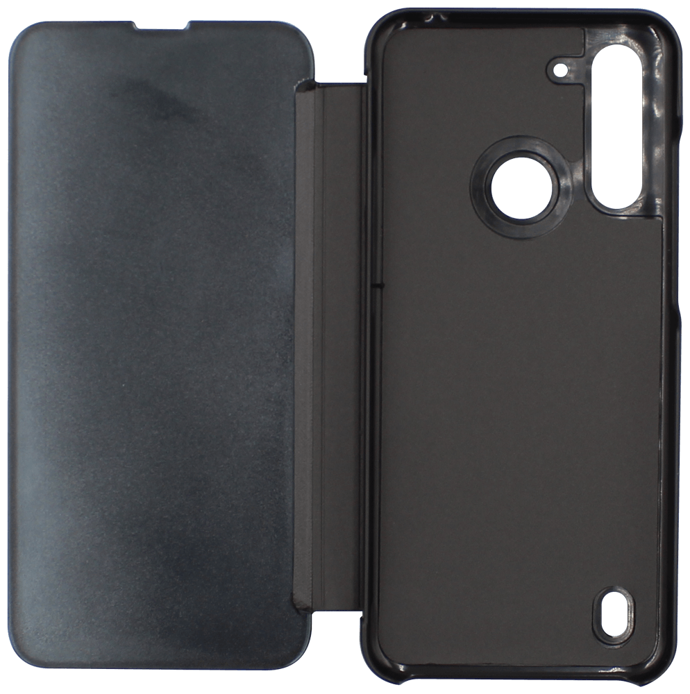 Motorola Moto G8 Power Lite oldalra nyíló flipes bőrtok Smart Clear View fekete