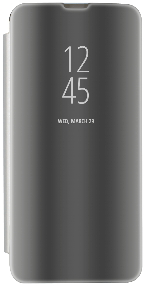 Huawei Y7 2019 oldalra nyíló flipes bőrtok Smart Clear View ezüst