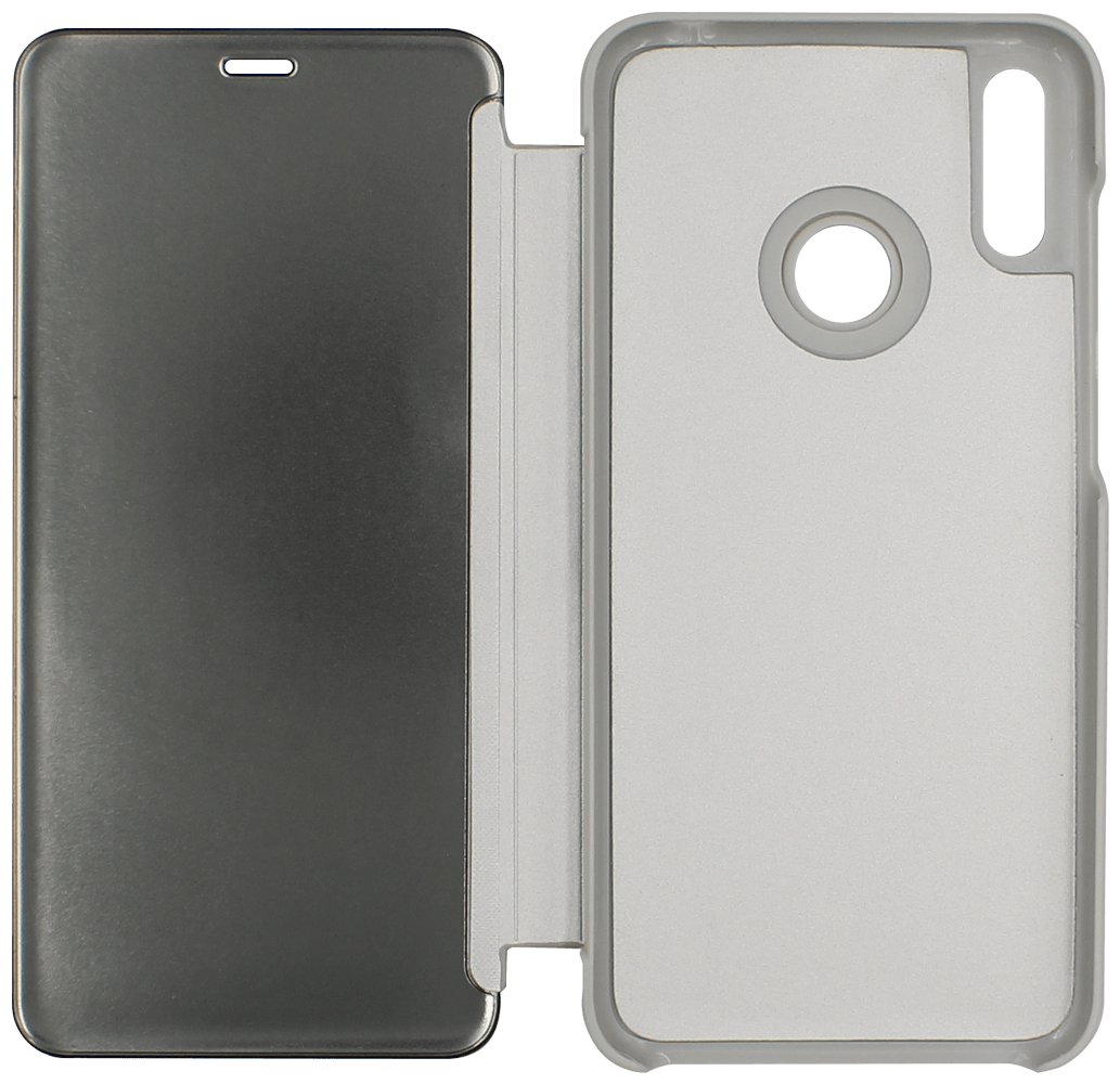 Huawei Y7 Prime 2019 oldalra nyíló flipes bőrtok Smart Clear View ezüst