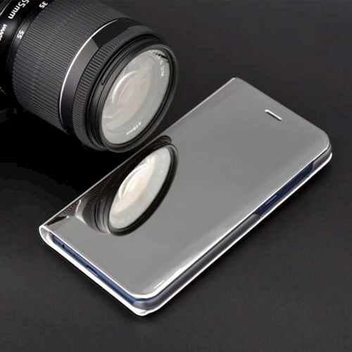 Samsung Galaxy S8 Plus (G955) oldalra nyíló flipes bőrtok Smart Clear View ezüst