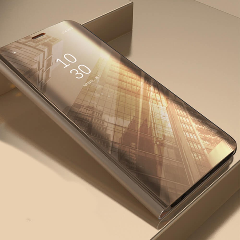 Samsung Galaxy J3 2017 (J330) oldalra nyíló flipes bőrtok Smart Clear View arany