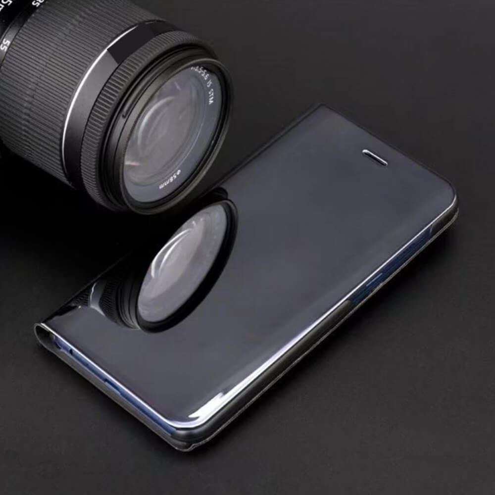 LG K61 oldalra nyíló flipes bőrtok Smart Clear View fekete