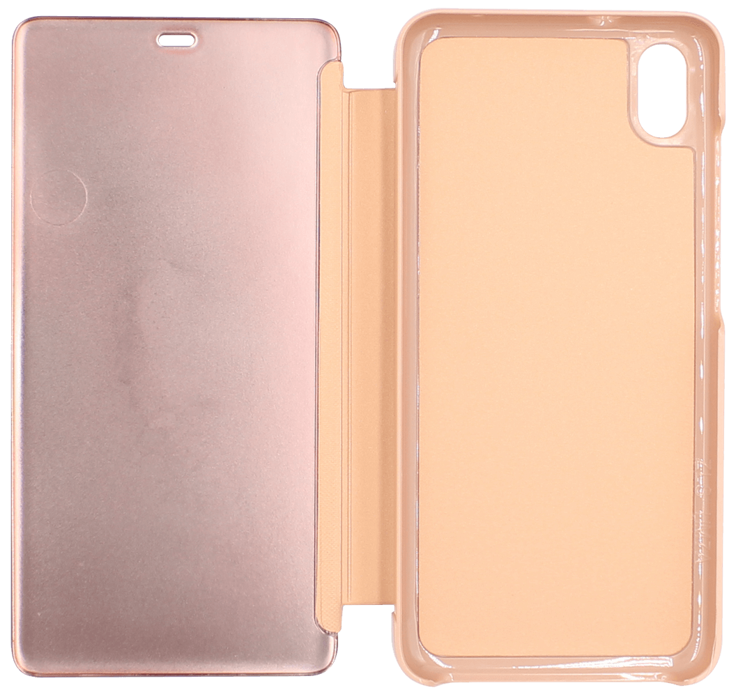 Xiaomi Redmi 7A oldalra nyíló flipes bőrtok Smart Clear View rozéarany
