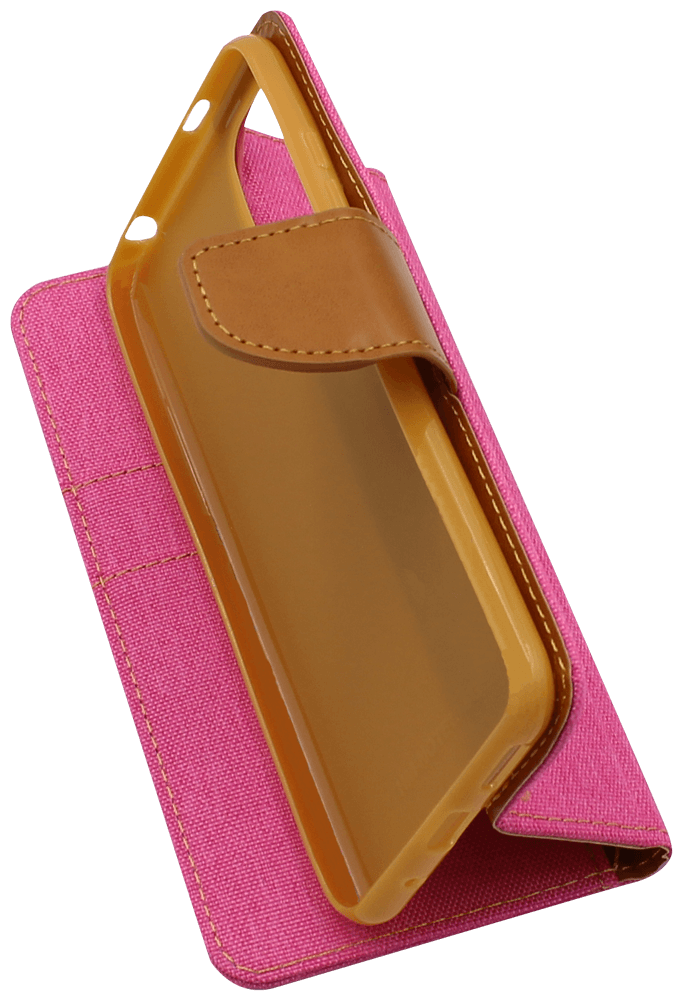 Xiaomi Redmi Note 10 5G oldalra nyíló flipes vászon tok asztali tartó funkciós rózsaszín
