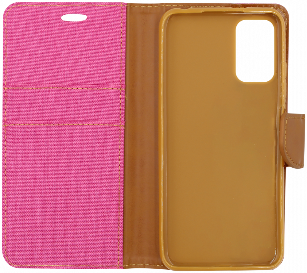 Xiaomi Redmi Note 10 5G oldalra nyíló flipes vászon tok asztali tartó funkciós rózsaszín