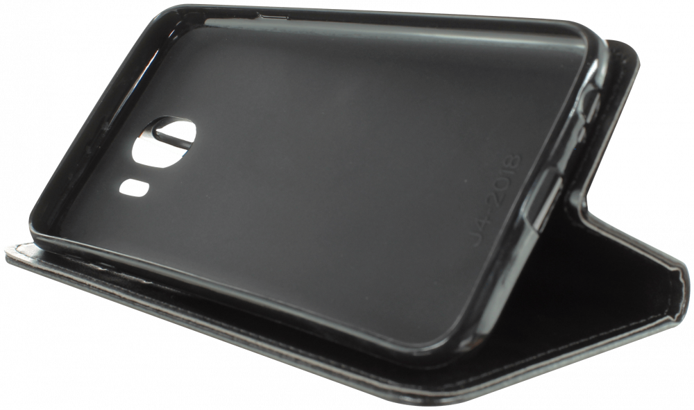 Samsung Galaxy J4 2018 (J400) oldalra nyíló flipes bőrtok asztali tartó funkciós fekete