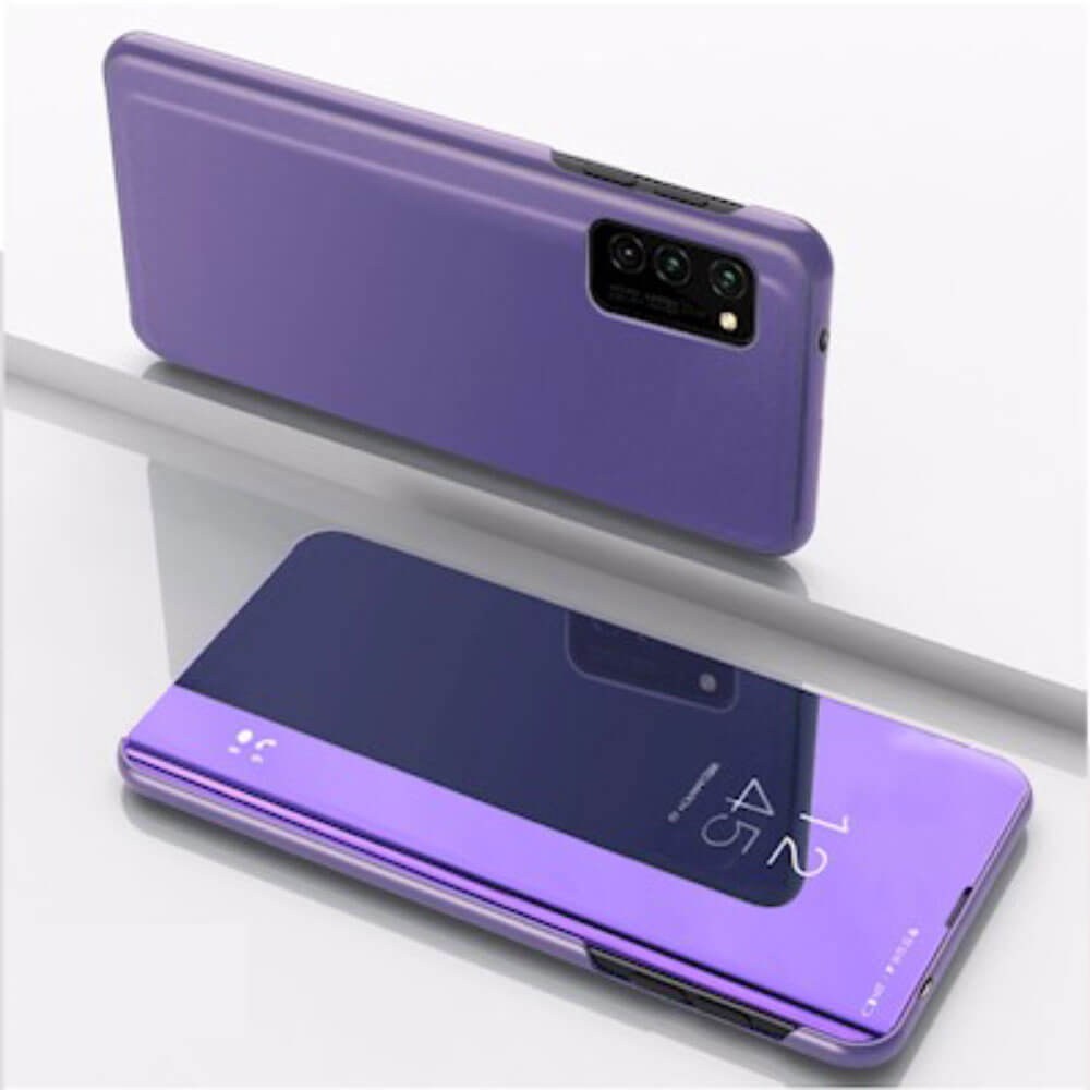 Huawei P40 Lite E oldalra nyíló flipes bőrtok Smart Clear View lila