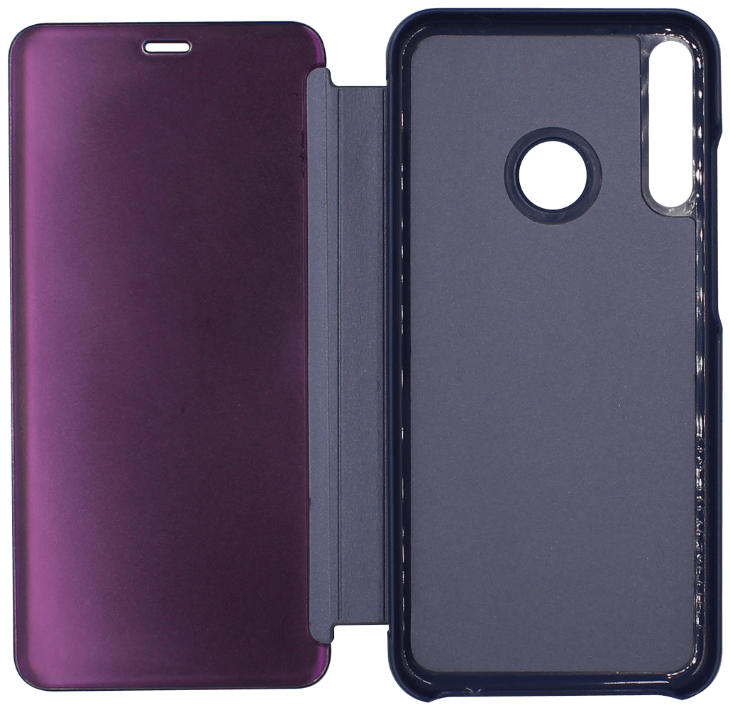 Huawei P40 Lite E oldalra nyíló flipes bőrtok Smart Clear View lila