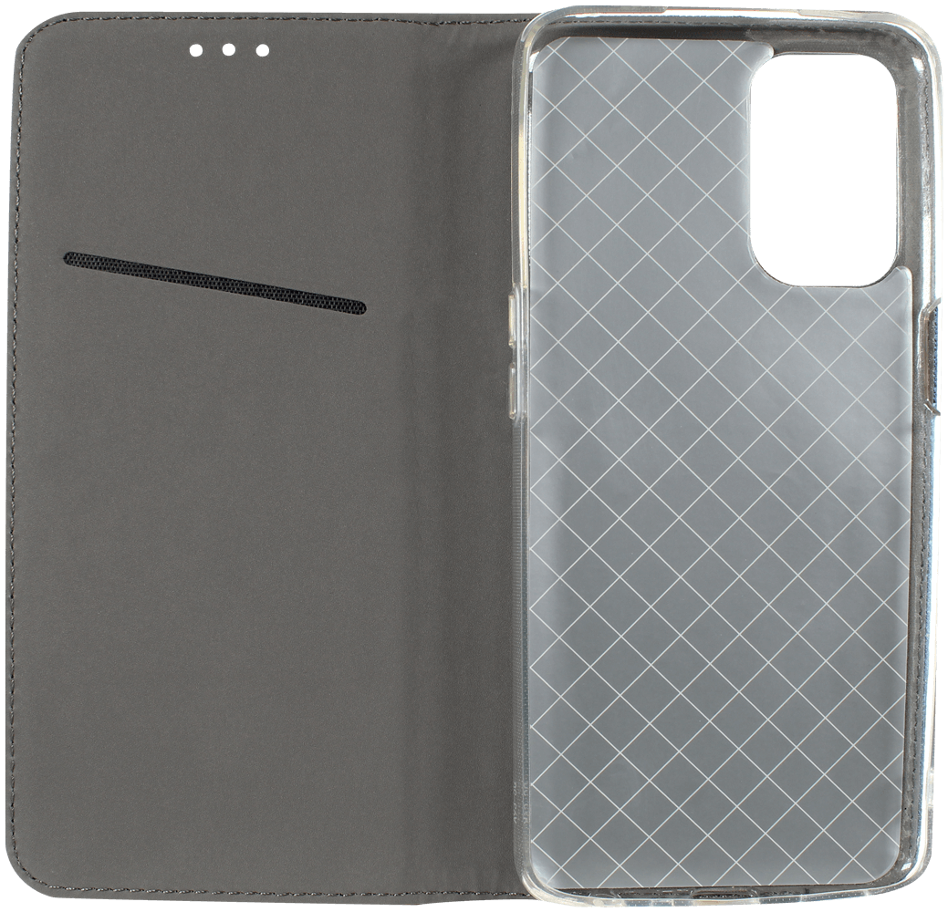 Oppo A74 5G oldalra nyíló flipes bőrtok rombusz mintás sötétkék