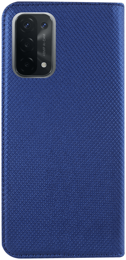 Oppo A74 5G oldalra nyíló flipes bőrtok rombusz mintás sötétkék