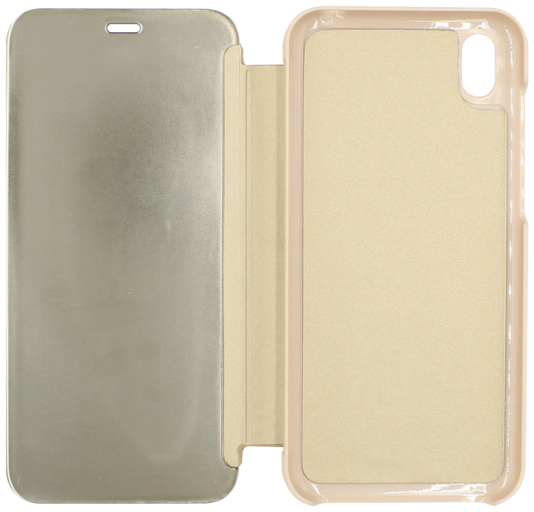 Huawei Y5 2019 oldalra nyíló flipes bőrtok Smart Clear View arany