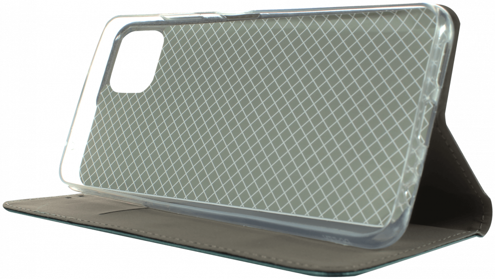 Samsung Galaxy A22 5G (SM-A226B) oldalra nyíló flipes bőrtok asztali tartó funkciós sötétzöld