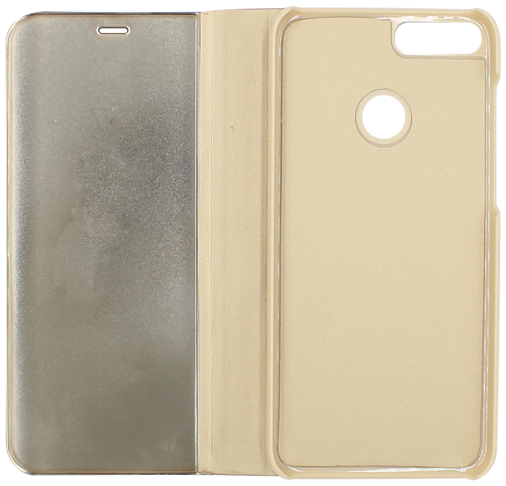 Huawei P Smart (Enjoy 7S) oldalra nyíló flipes bőrtok Smart Clear View arany