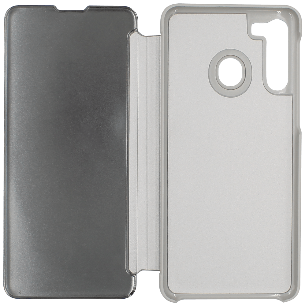 Samsung Galaxy A21 (SM-A210F) oldalra nyíló flipes bőrtok Smart Clear View ezüst