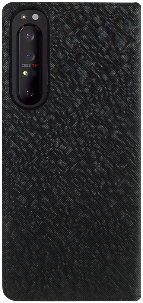 Sony Xperia 5 III oldalra nyíló flipes bőrtok textil mintás fekete