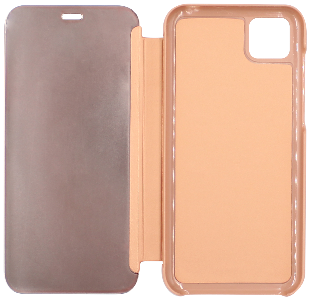 Huawei Y5P oldalra nyíló flipes bőrtok Smart Clear View rozéarany