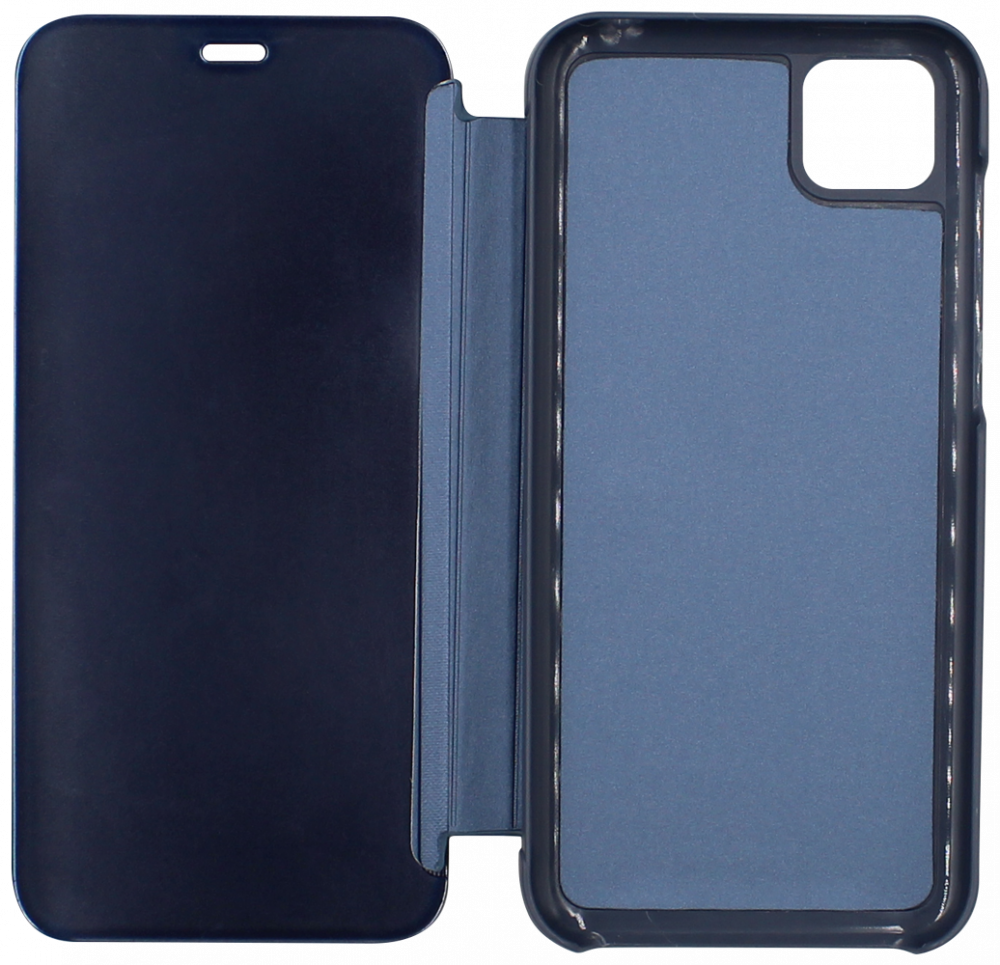 Huawei Y5P oldalra nyíló flipes bőrtok Smart Clear View kék