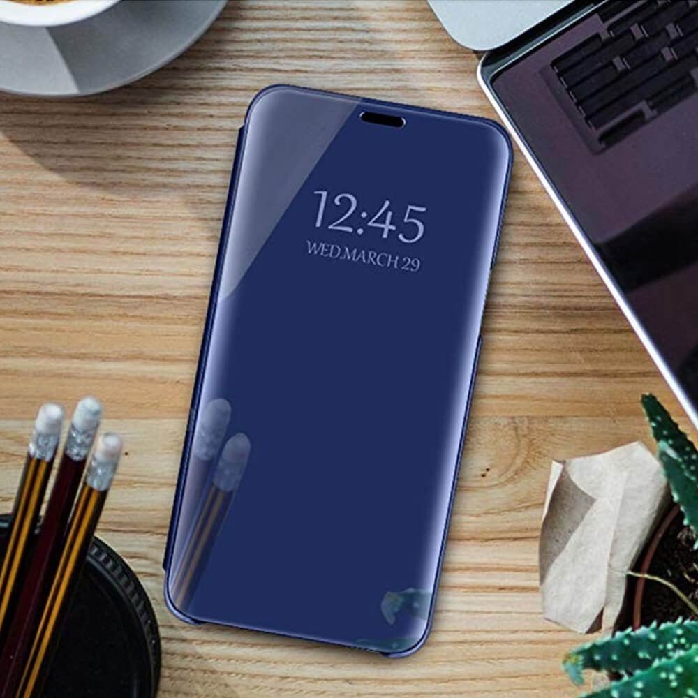 Huawei Y6s (2019) oldalra nyíló flipes bőrtok Smart Clear View kék