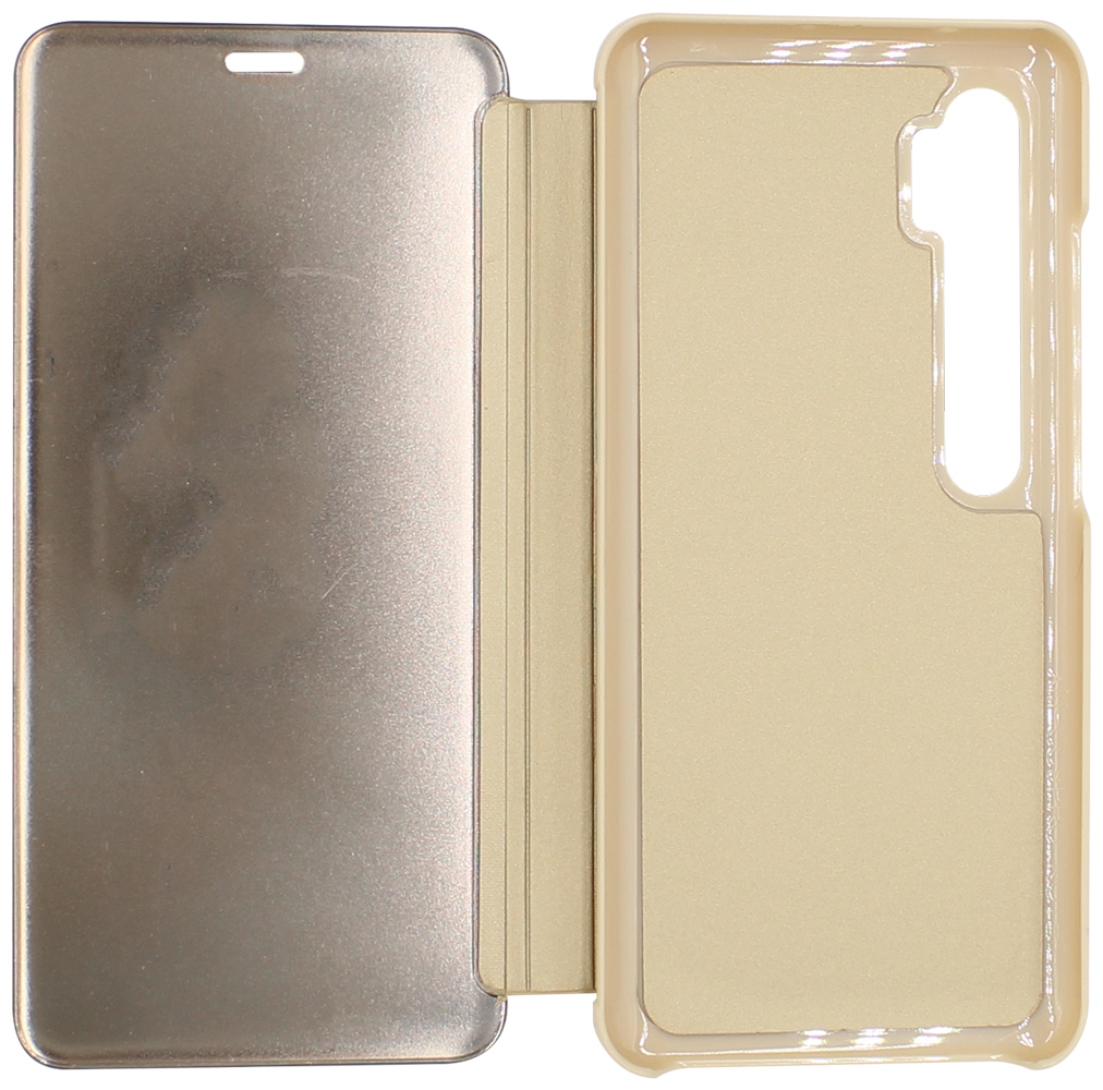 Xiaomi Mi Note 10 Lite oldalra nyíló flipes bőrtok Smart View Cover arany