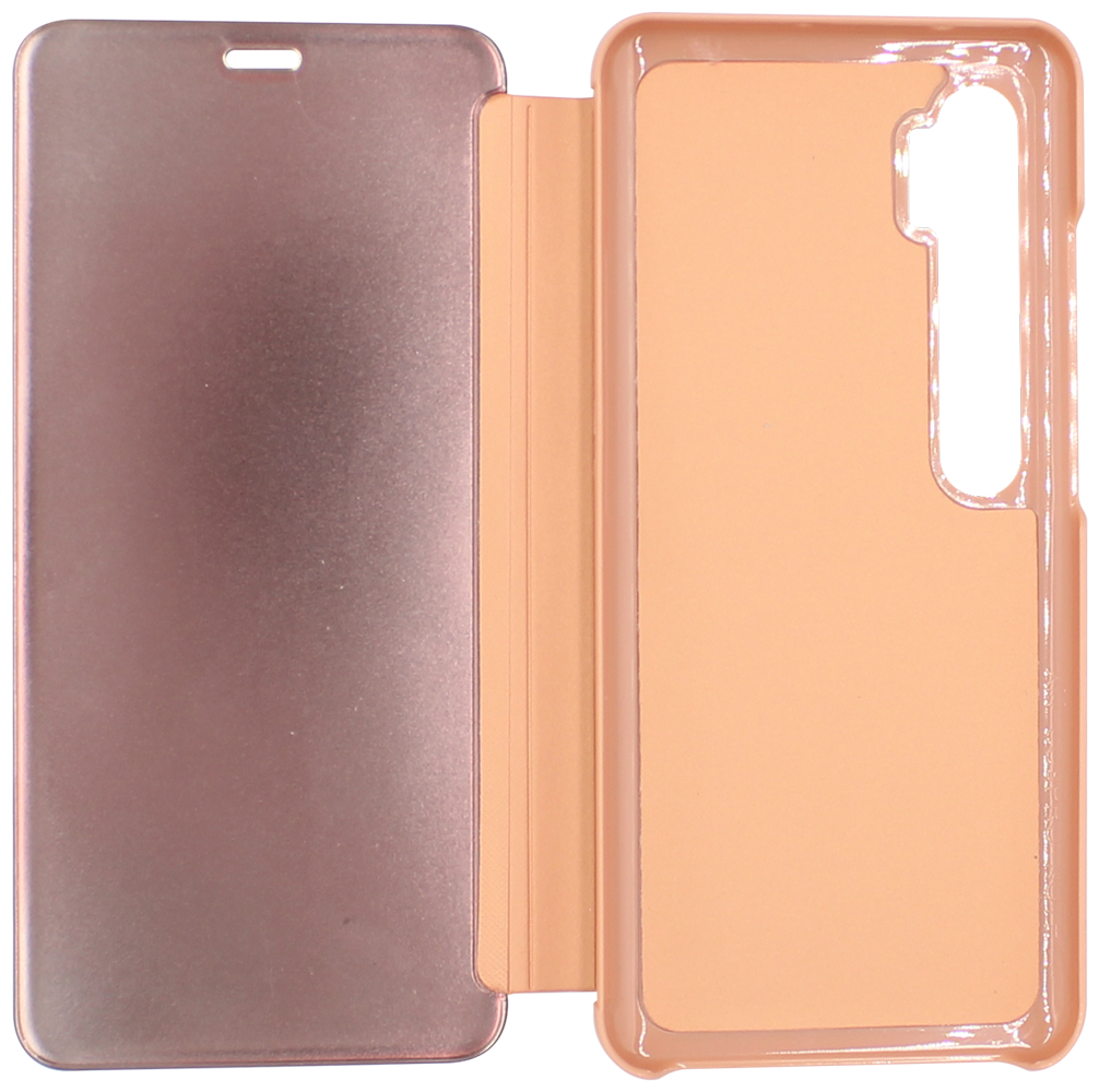 Xiaomi Mi Note 10 Lite oldalra nyíló flipes bőrtok Smart View Cover rozéarany