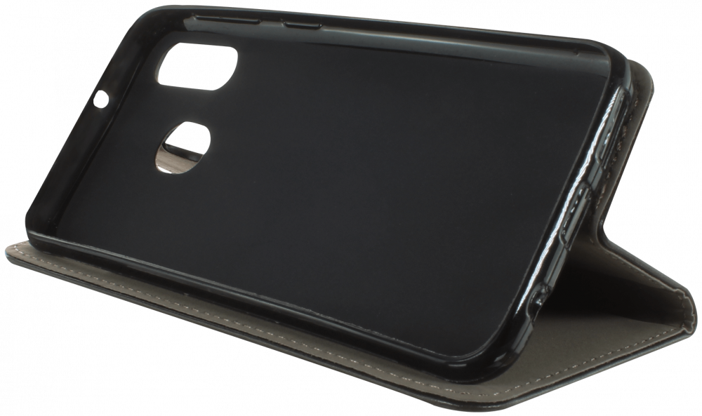 Samsung Galaxy A40 (SM-405) oldalra nyíló flipes bőrtok asztali tartó funkciós fekete