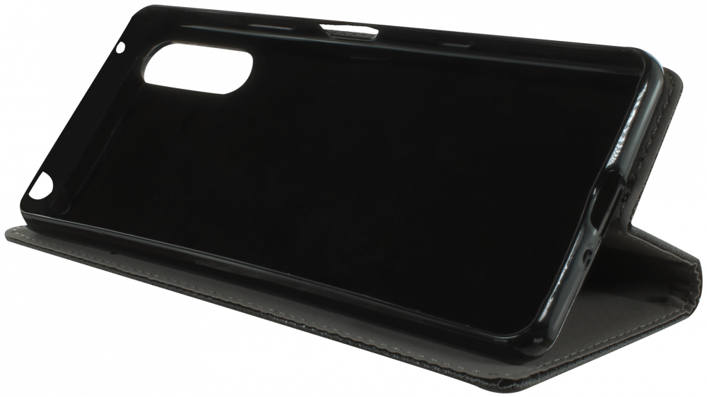 Sony Xperia 10 III oldalra nyíló flipes bőrtok rombusz mintás fekete