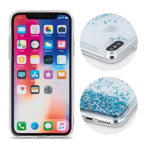 Apple iPhone SE (2020) szilikon tok gyári Liquid Sparkle kék/ezüst