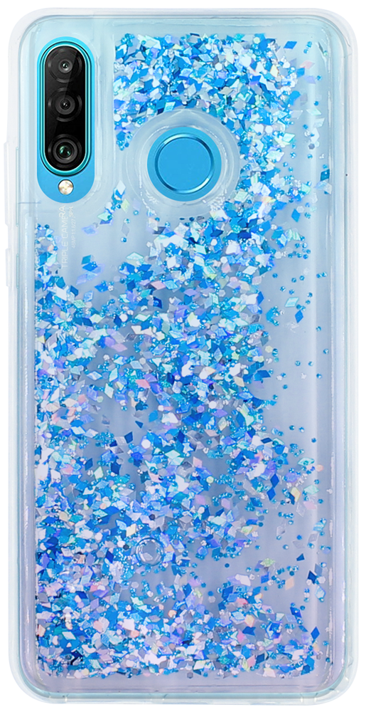 Huawei P30 Lite szilikon tok gyári Liquid Sparkle kék/ezüst