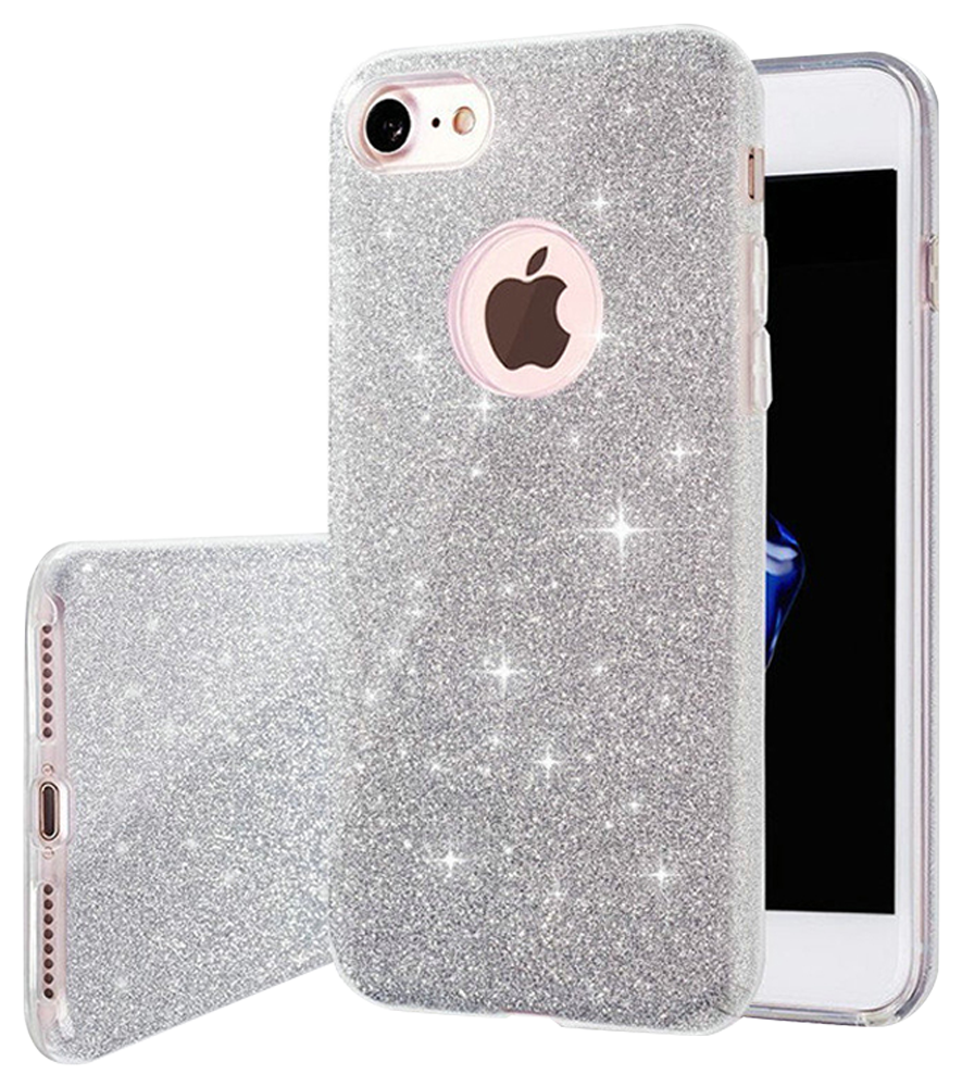 Apple iPhone 6S szilikon tok kivehető ezüst csillámporos réteg átlátszó