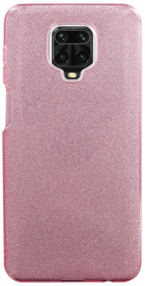 Xiaomi Redmi Note 9S szilikon tok kivehető ezüst csillámporos réteg halvány rózsaszín