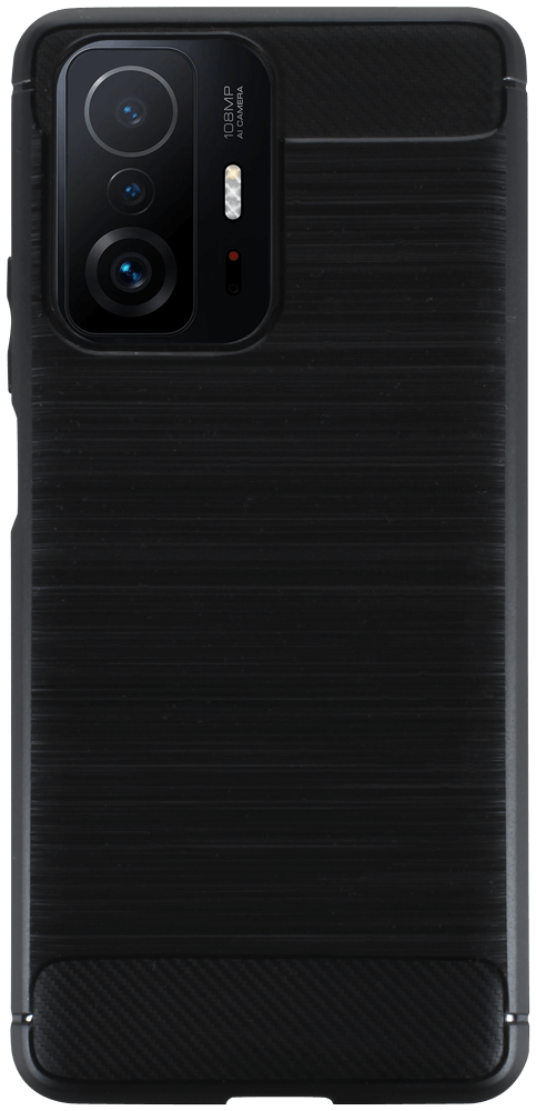 Xiaomi 11T Pro 5G ütésálló szilikon tok szálcsiszolt-karbon minta légpárnás sarok fekete