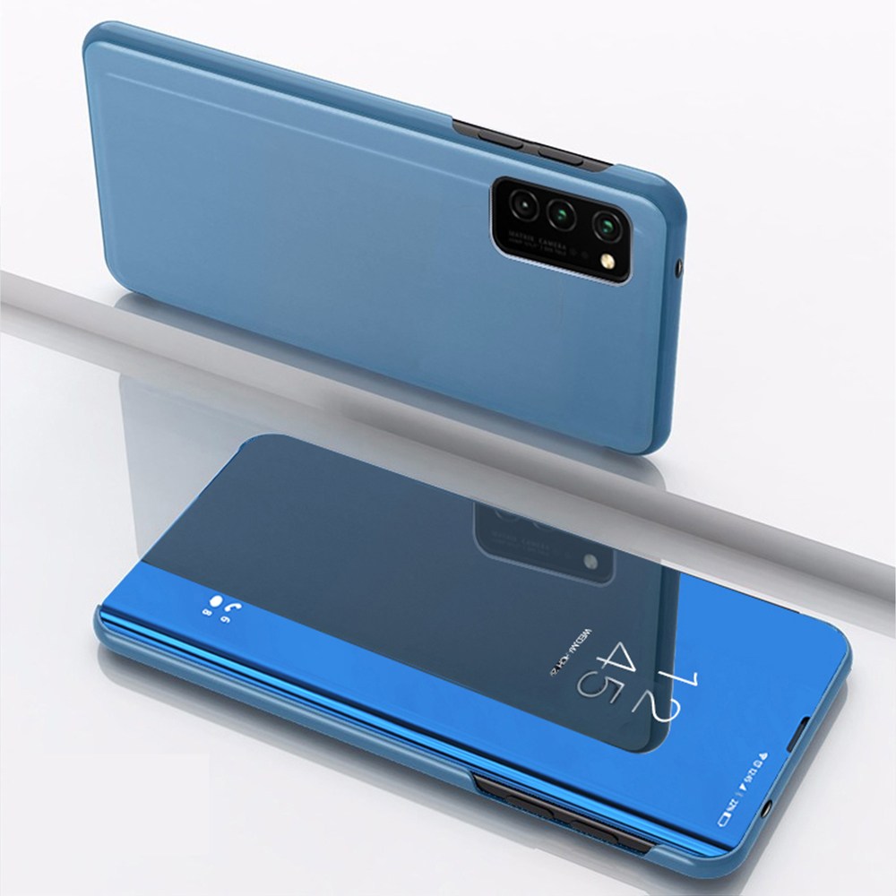 Huawei P40 Lite E oldalra nyíló flipes bőrtok Smart View Cover kék
