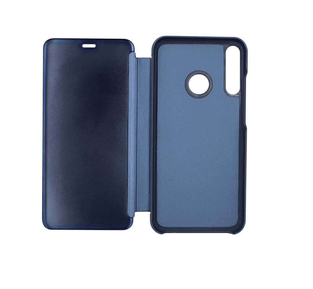 Huawei P40 Lite E oldalra nyíló flipes bőrtok Smart View Cover kék