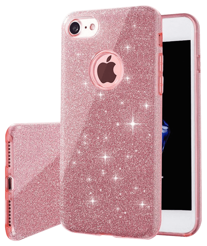 Apple iPhone SE (2020) szilikon tok kivehető ezüst csillámporos réteg halvány rózsaszín