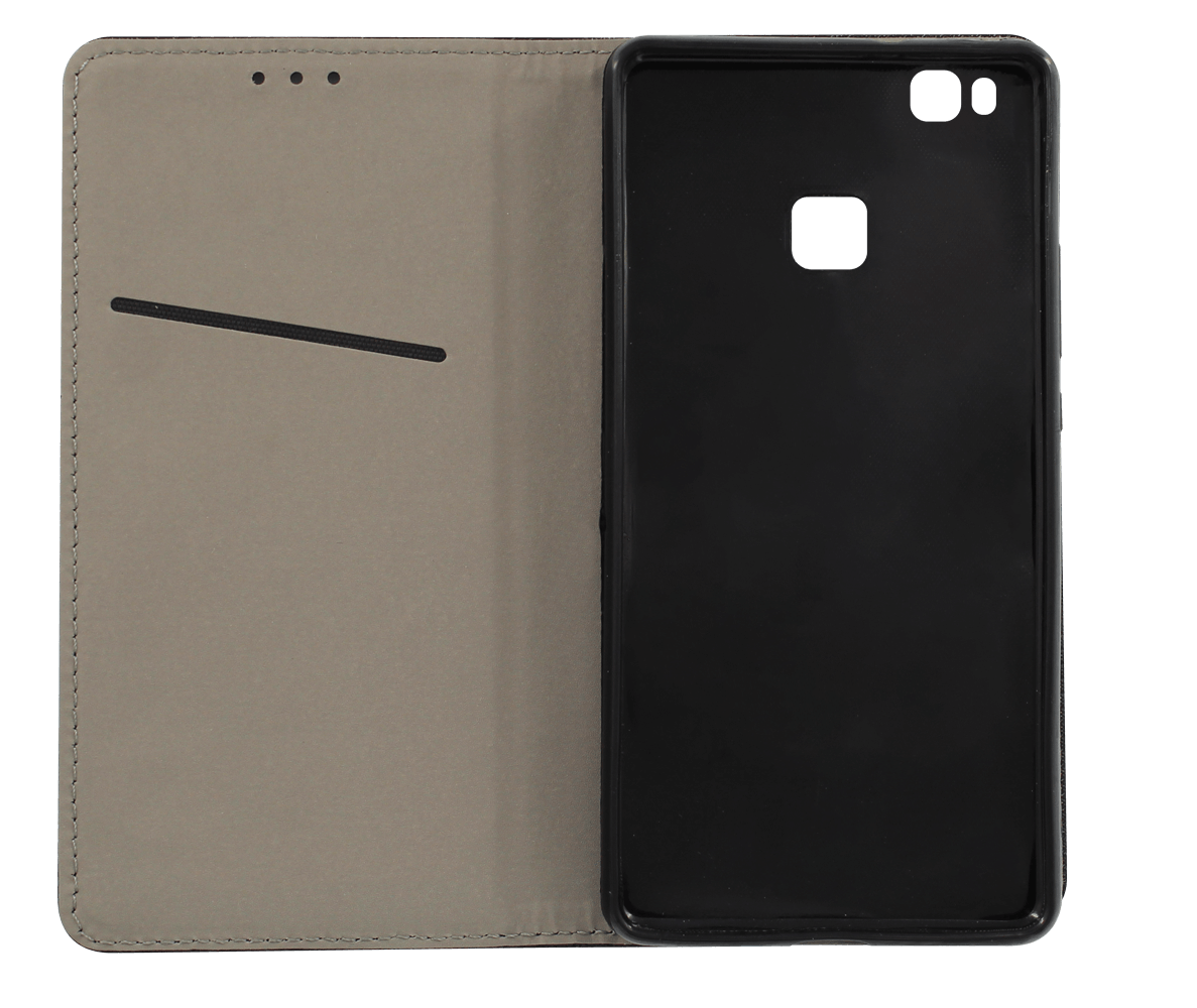 Huawei P9 Lite oldalra nyíló flipes bőrtok rombusz mintás fekete
