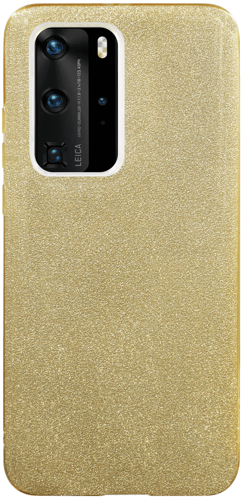 Huawei P40 Pro szilikon tok kivehető ezüst csillámporos réteg halvány sárga