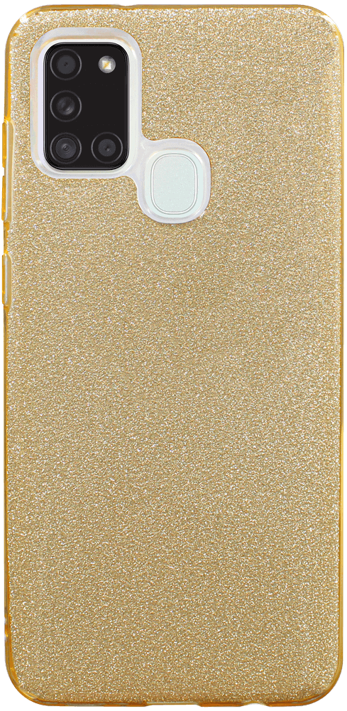 Samsung Galaxy A21s (SM-A217F) szilikon tok kivehető ezüst csillámporos réteg halvány sárga
