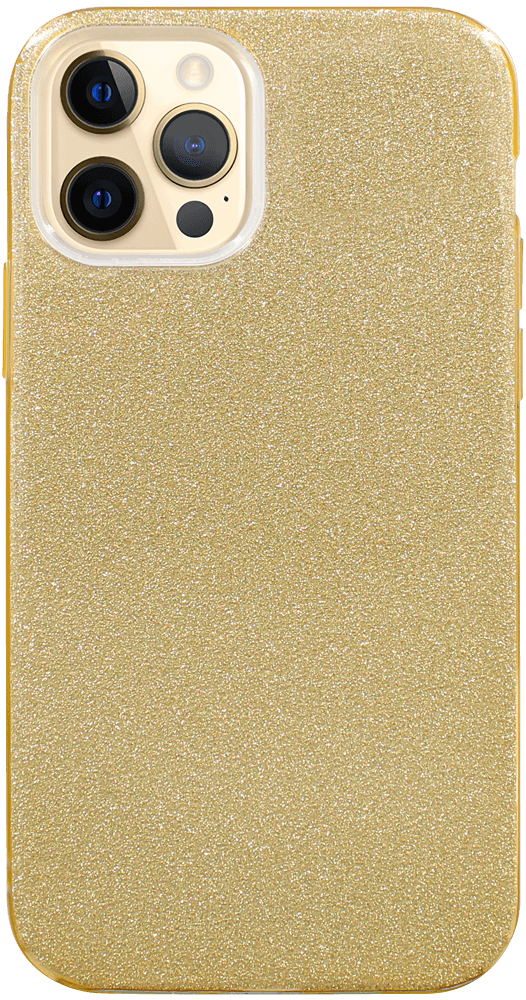Apple iPhone 12 szilikon tok kivehető ezüst csillámporos réteg halvány sárga